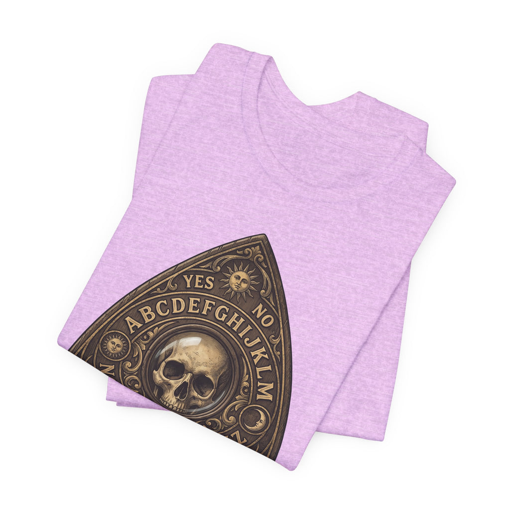 Camiseta lila heather prism con planchette Ouija, calavera y letras A–Z