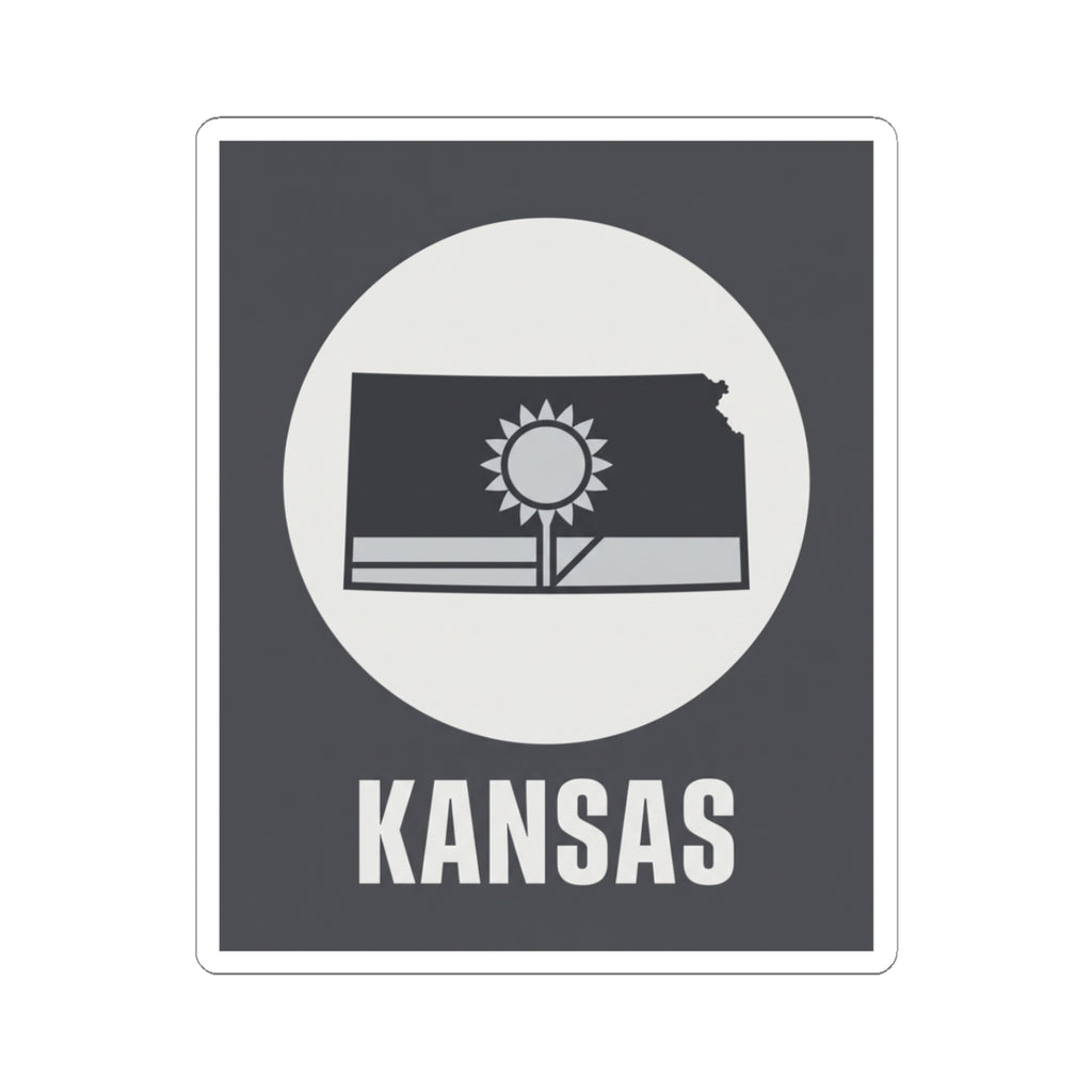 Kansas state sticker with sunflower icon and KANSAS text, white kiss-cut border