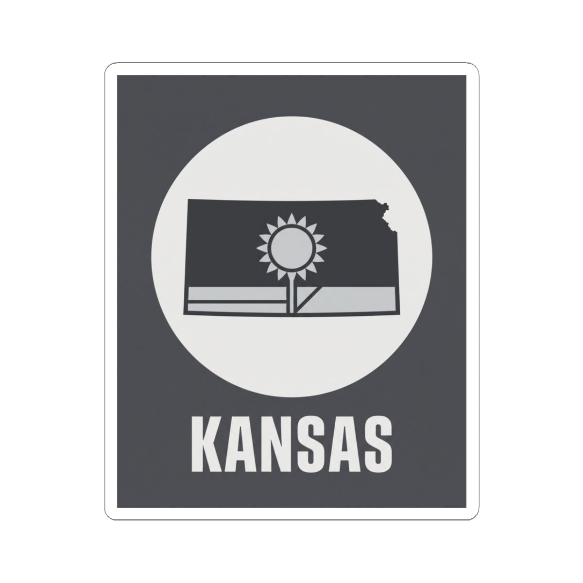 Kansas state sticker with sunflower icon and KANSAS text, white kiss-cut border