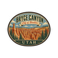 Round sticker with Bryce Canyon hoodoos, 'City of Hoodoos' ribbon, and 'UTAH' bottom text.