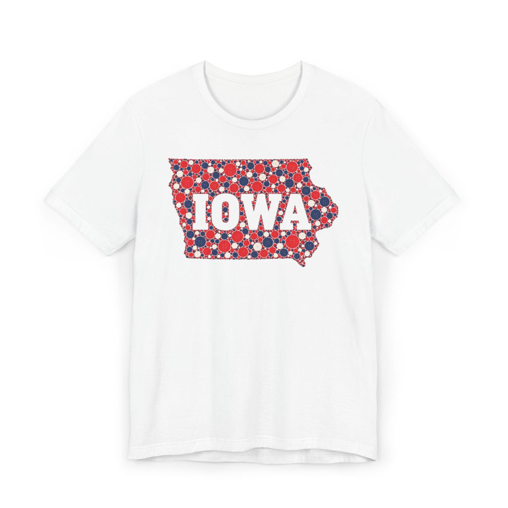 Iowa State Floral Pattern T-Shirt | Red White and Blue Iowa Outline Graphic Tee