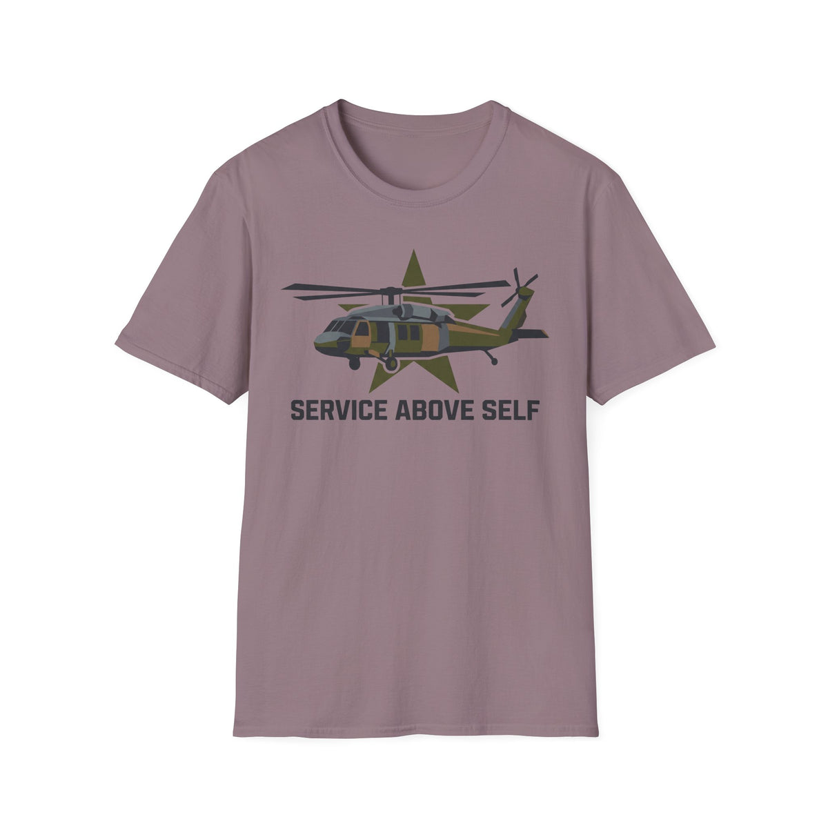 Service Above Self T-shirt in heather taupe with helicopter star graphic on chest