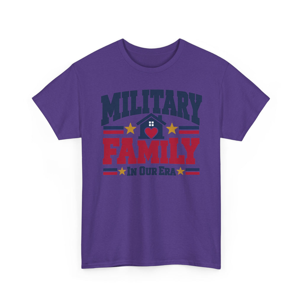 Unisex lilac T-shirt with centered “Military Family” patriotic heart graphic