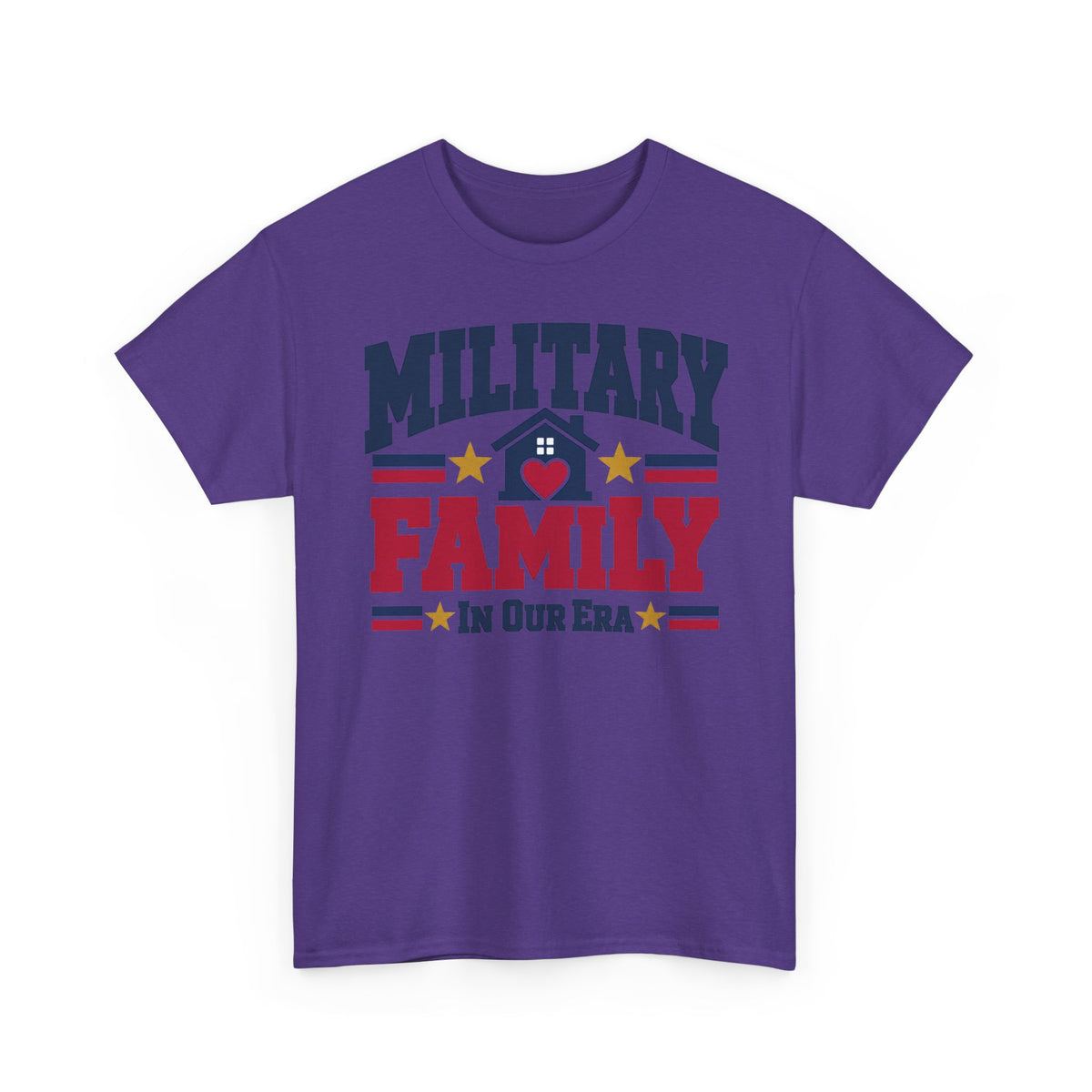 Unisex lilac T-shirt with centered “Military Family” patriotic heart graphic