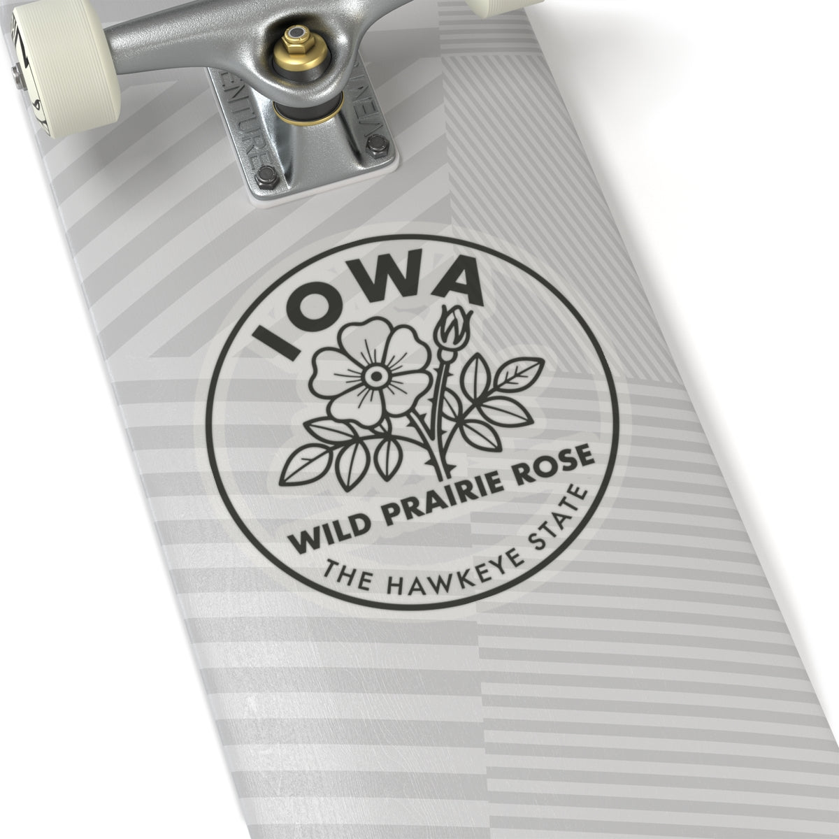 Circular Iowa wild prairie rose state flower sticker with botanical line art