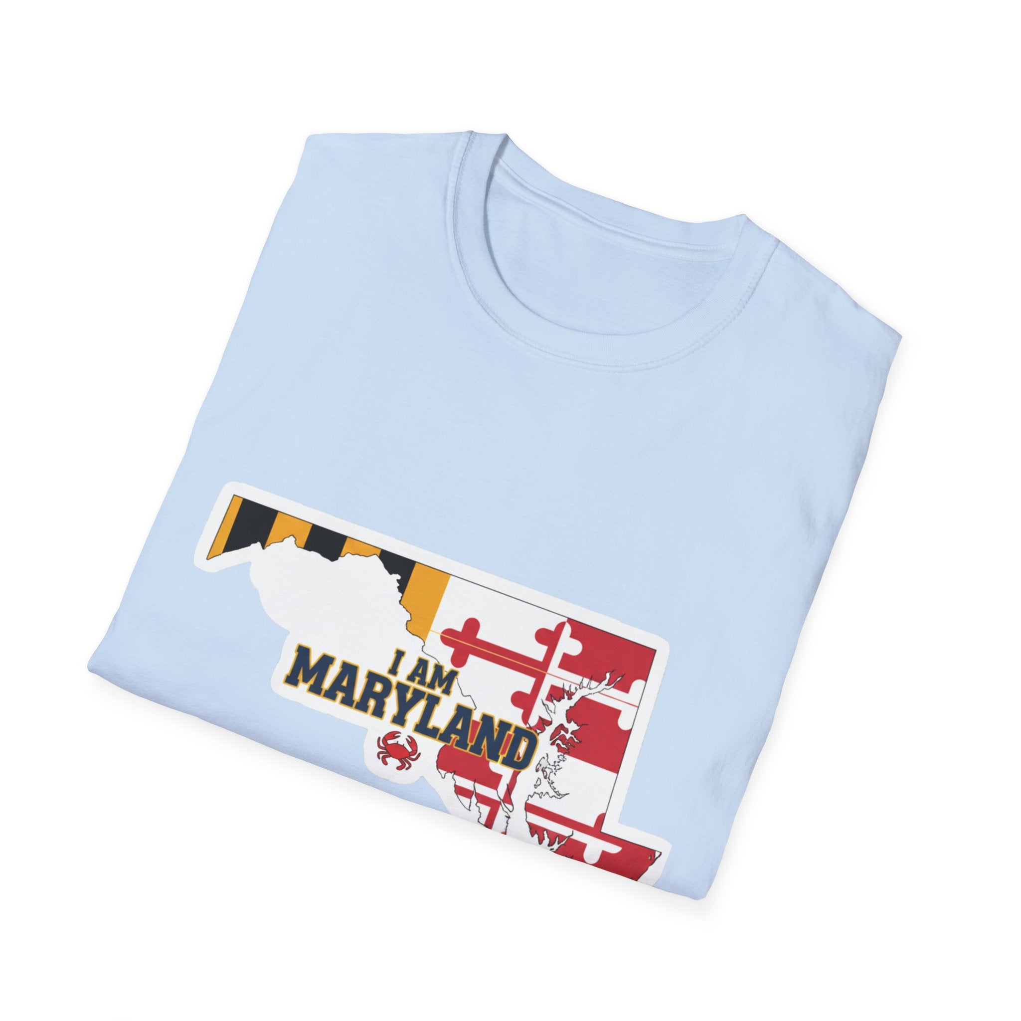 Light blue crewneck T-shirt with Maryland flag outline graphic