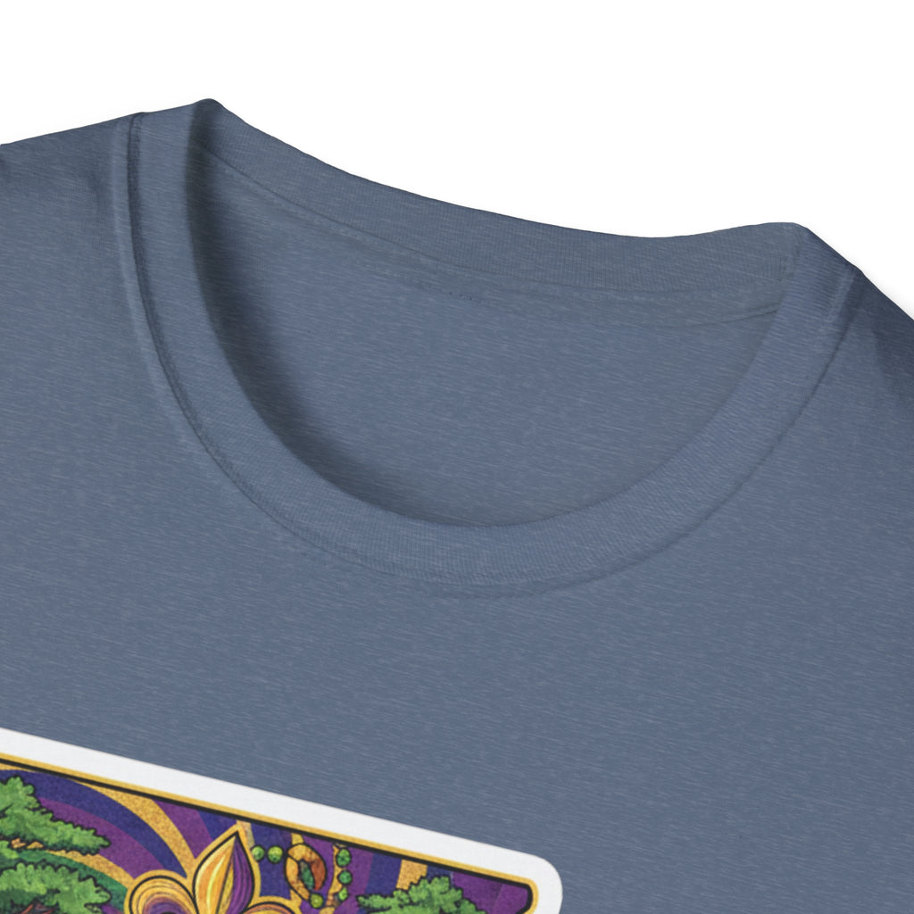 Close-up: blue heather crew neck T-shirt