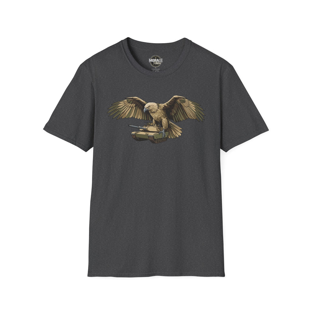 T-shirt with Bald Eagle design on dark heather fabric, wings spread in artwork