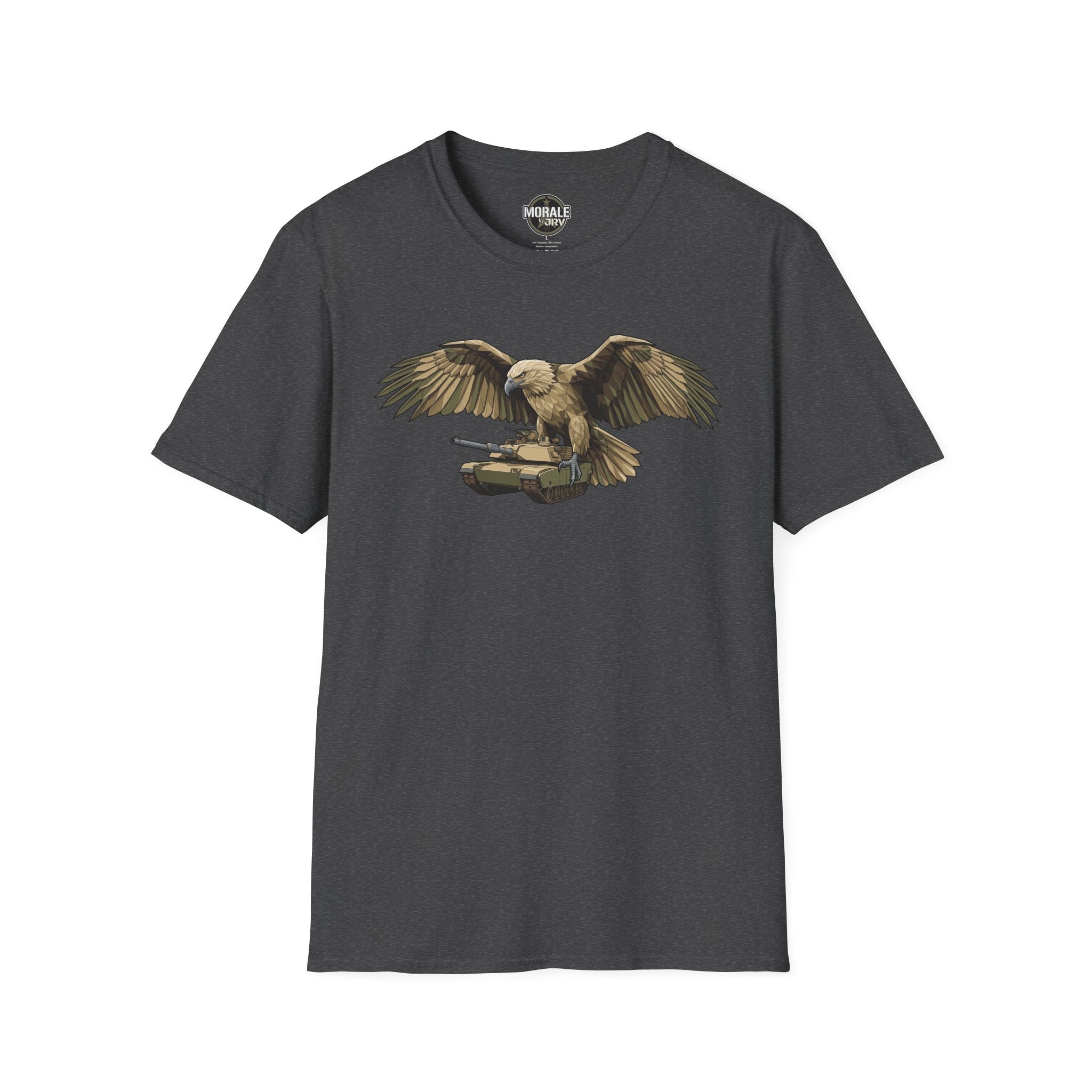 T-shirt with Bald Eagle design on dark heather fabric, wings spread in artwork