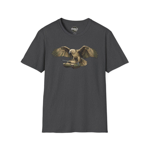 T-shirt with Bald Eagle design on dark heather fabric, wings spread in artwork