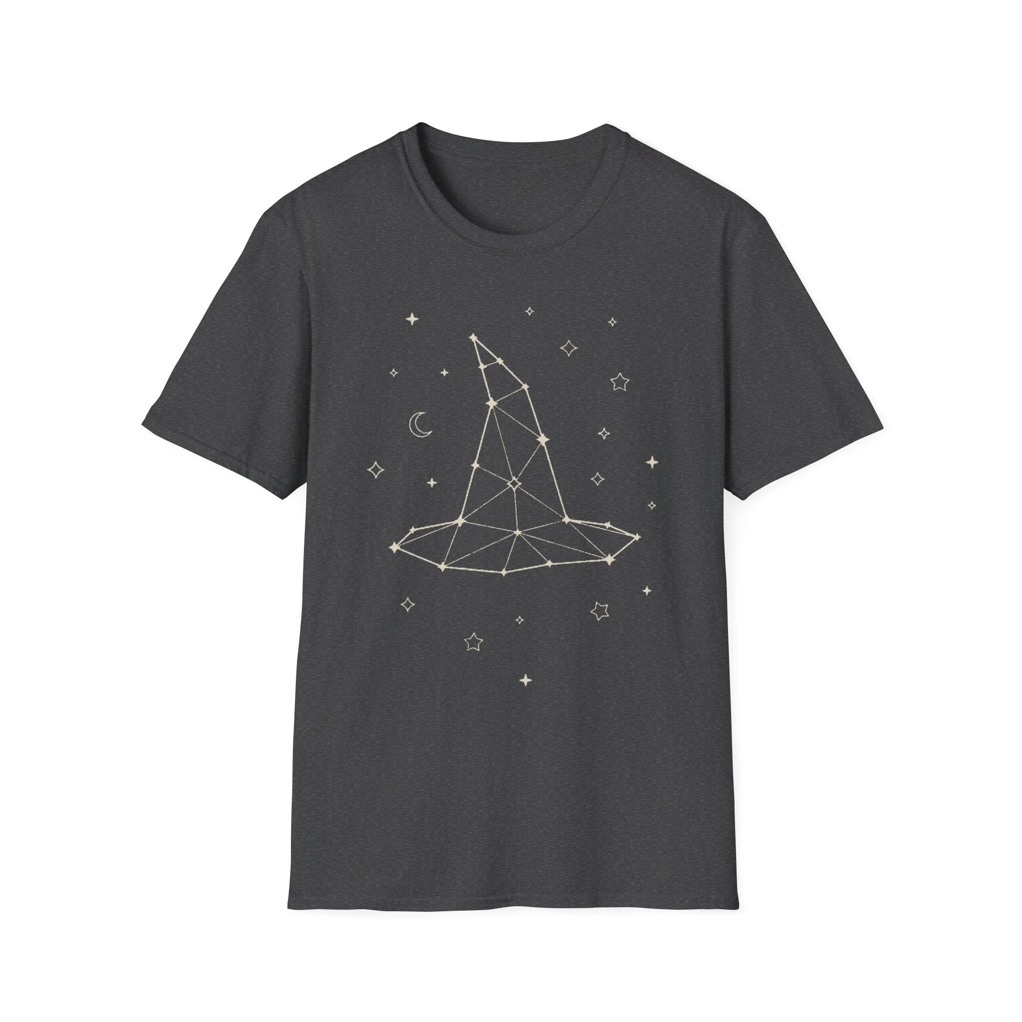 Dark gray T-shirt with crew neck, short sleeves and star constellation print