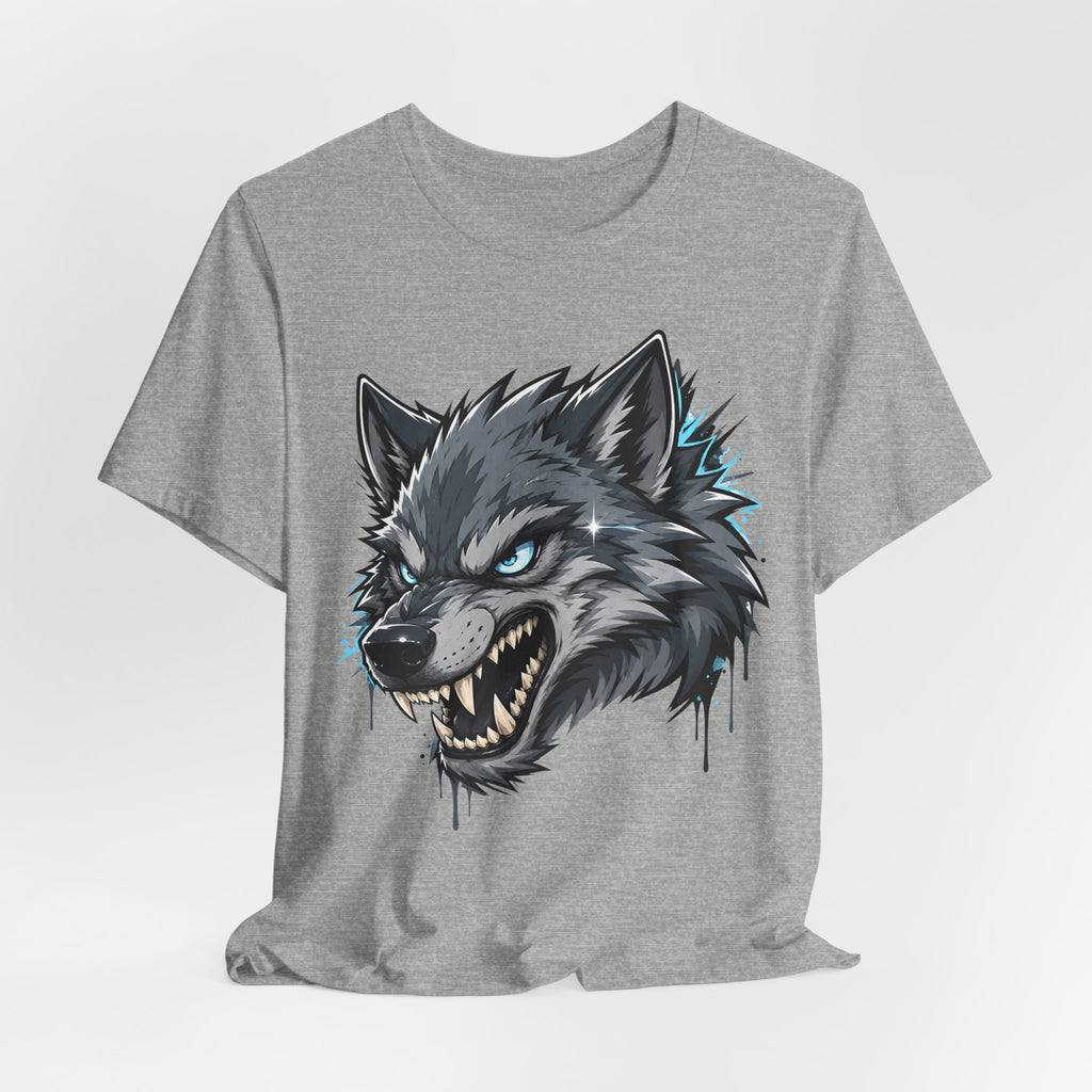 Dark gray heather short-sleeve t-shirt with snarling wolf head graphic