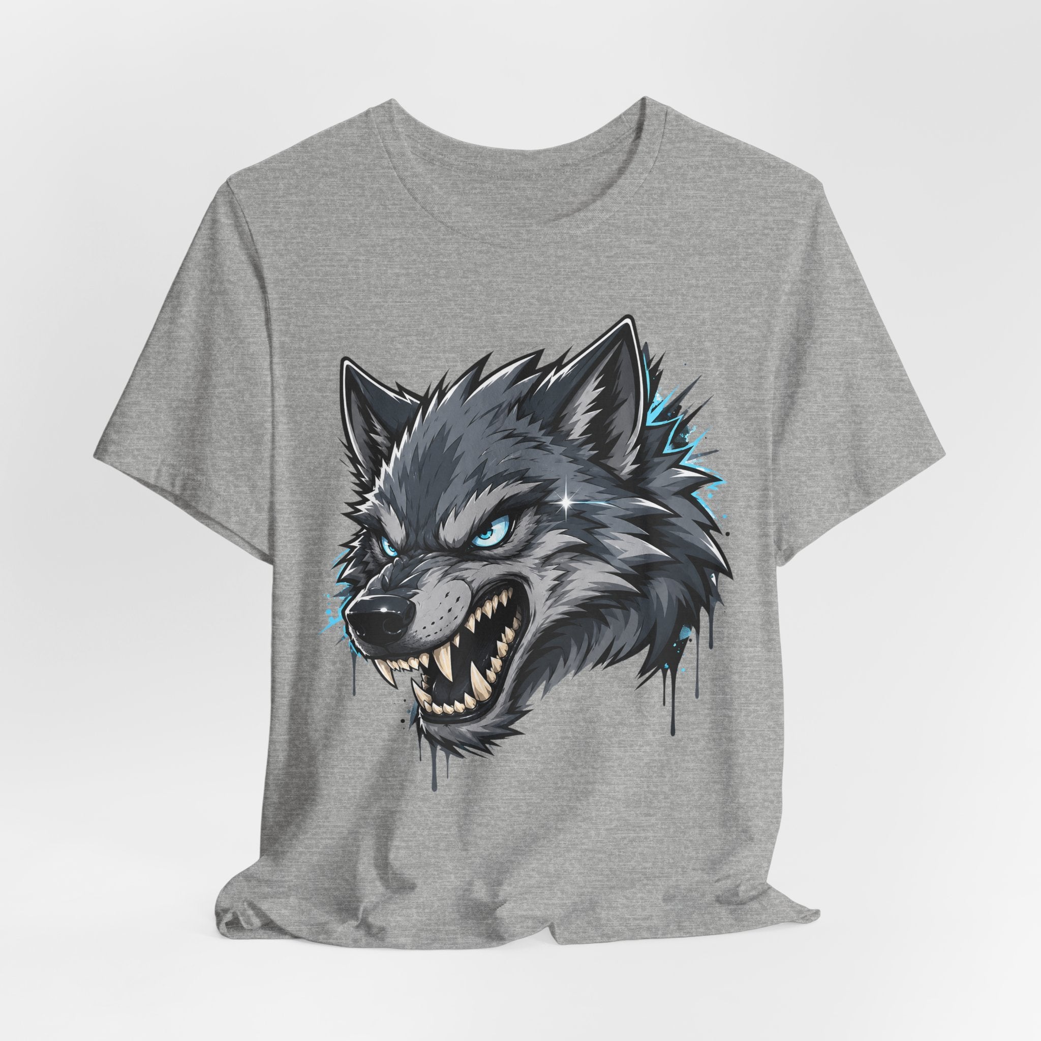 Dark gray heather short-sleeve t-shirt with snarling wolf head graphic
