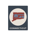 Connecticut metal wall sign with retro state emblem and 'CONNECTICUT' text, dark blue