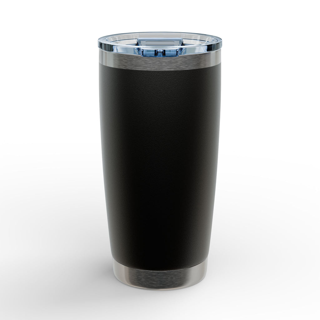 Black 20oz stainless insulated travel tumbler with clear slide-top lid