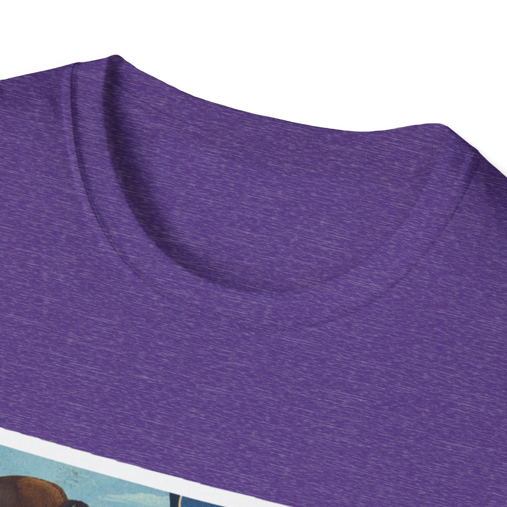 Heather purple T-shirt neckline close-up