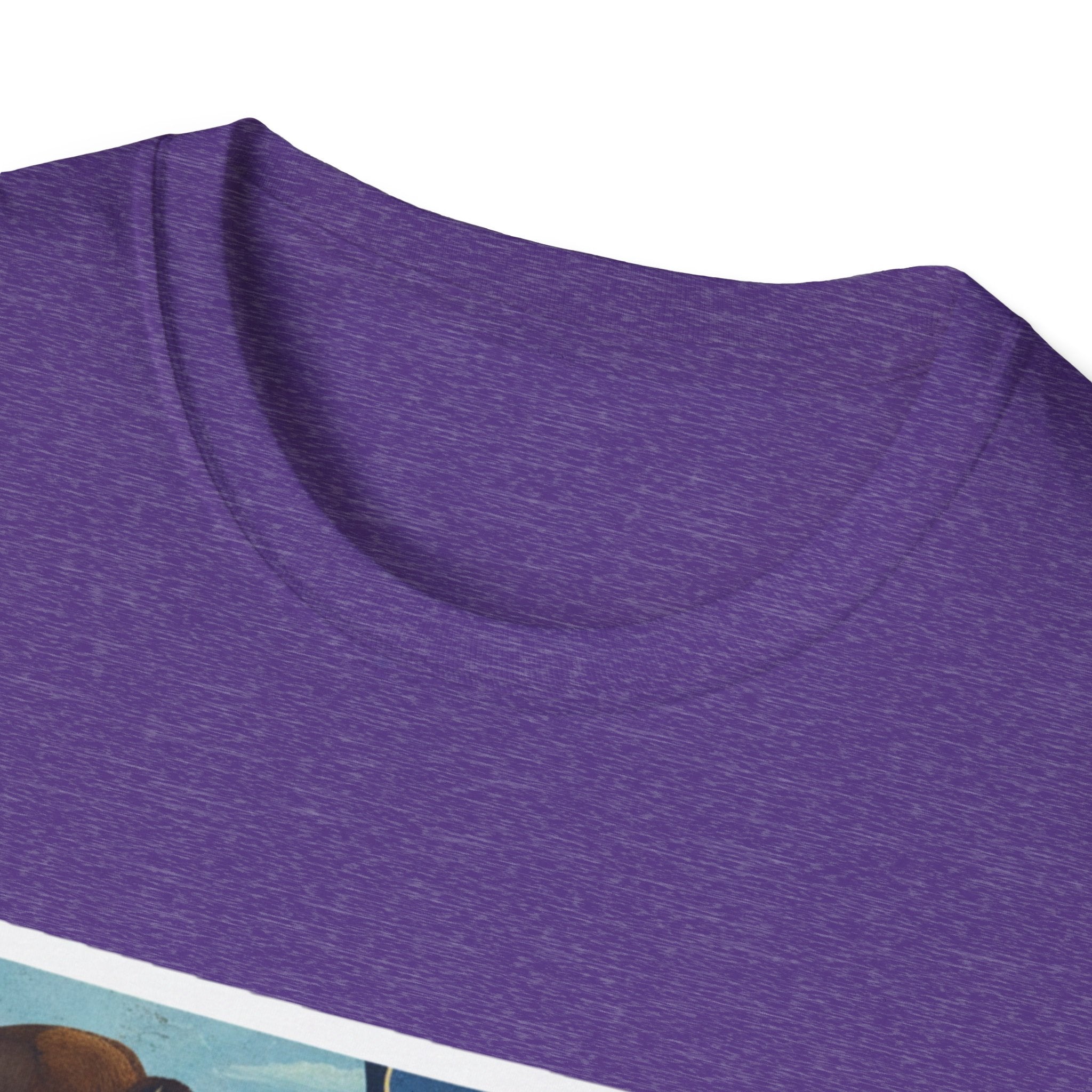 Heather purple T-shirt neckline close-up