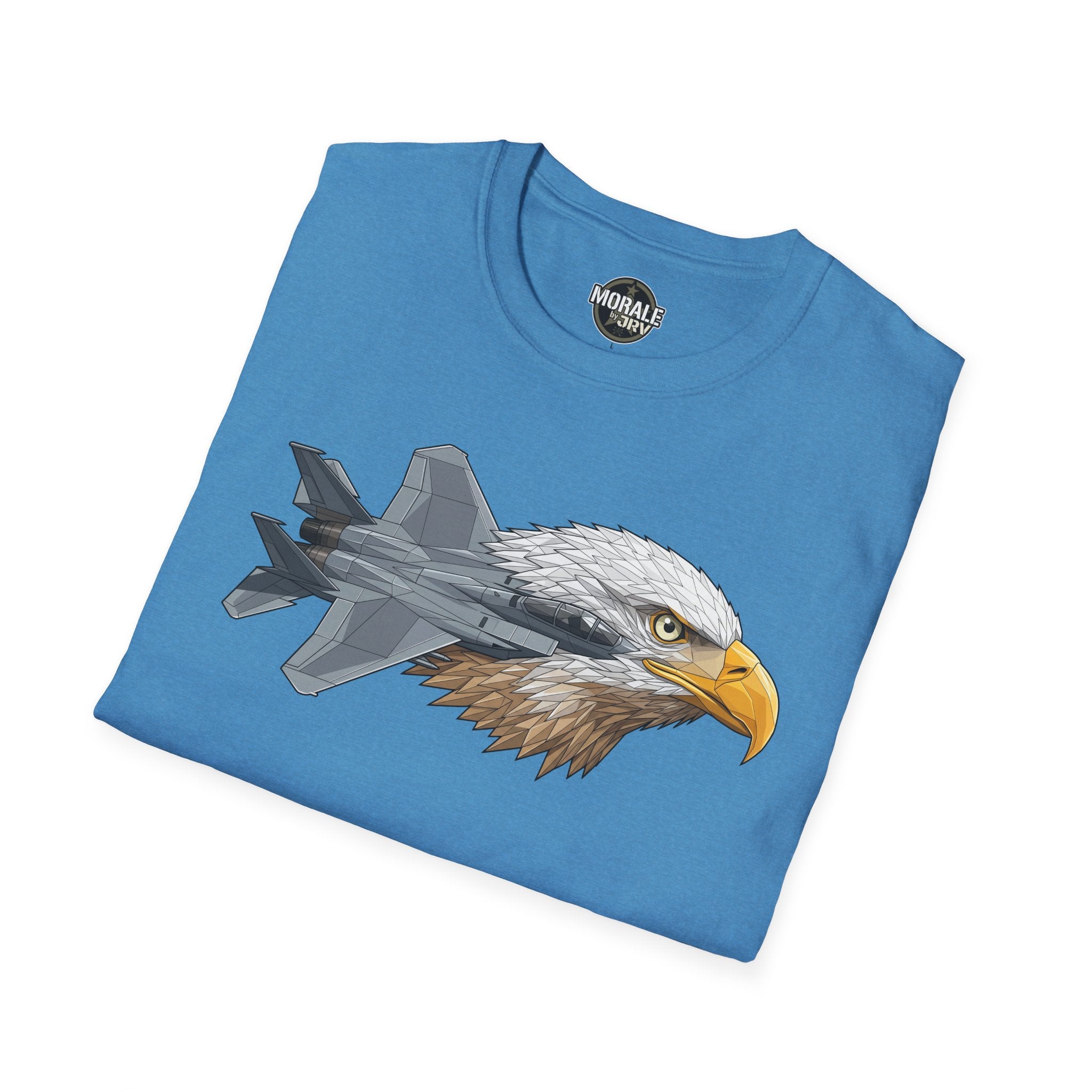 Eagle Fighter Jet T-Shirt blue front graphic fighter jet with bald eagle head