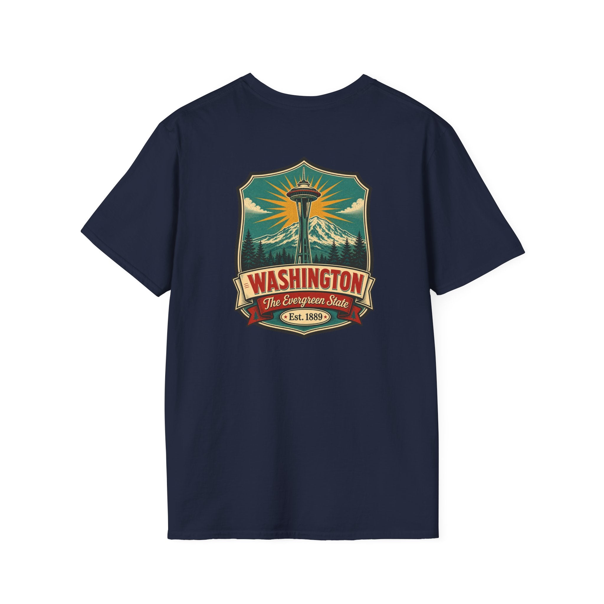 Navy T-shirt with Washington lighthouse graphic on front