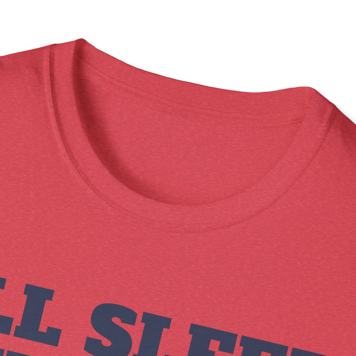 Red crew-neck T-shirt collar with partial graphic print