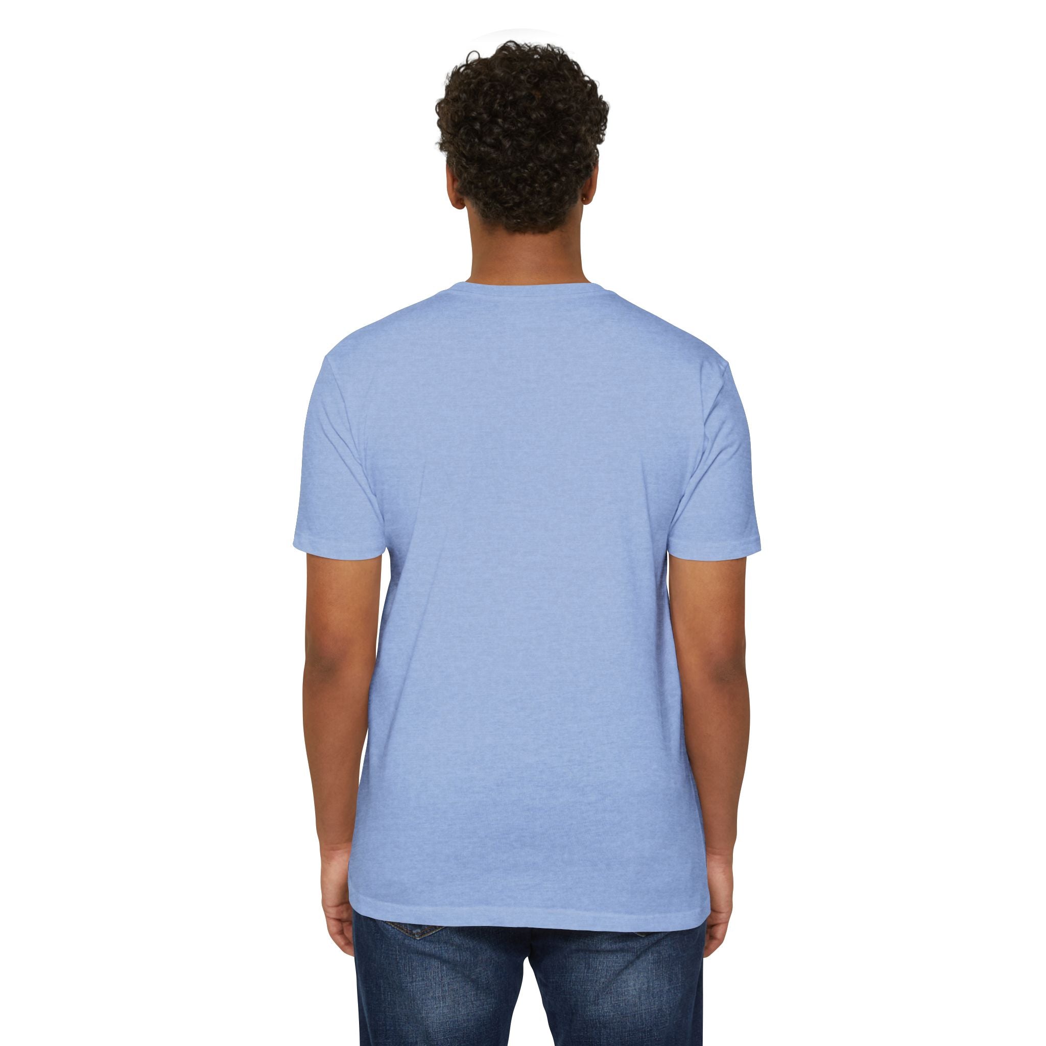Light blue unisex T-shirt, back view with no visible print