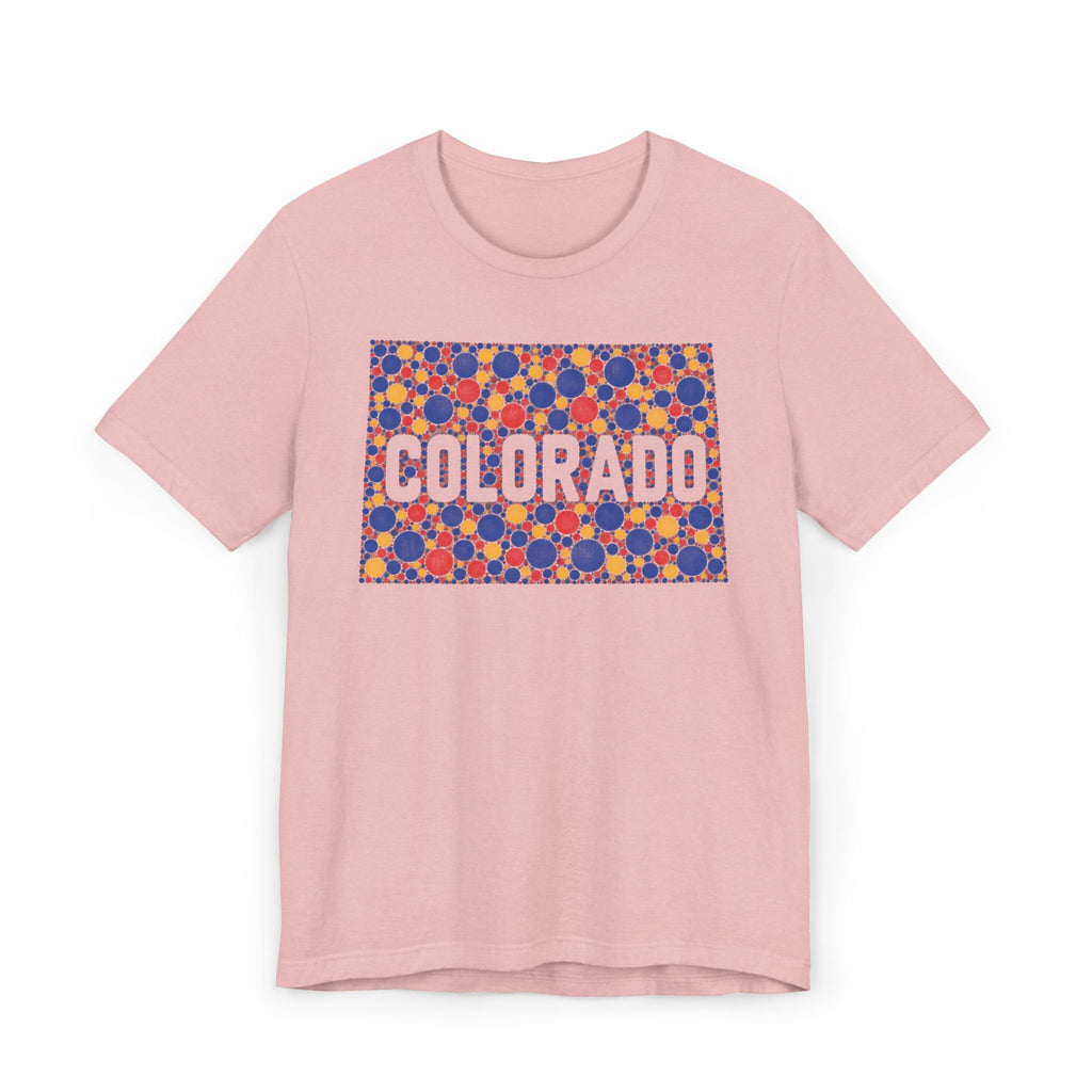 Dusty pink T-shirt with patterned COLORADO graphic on front