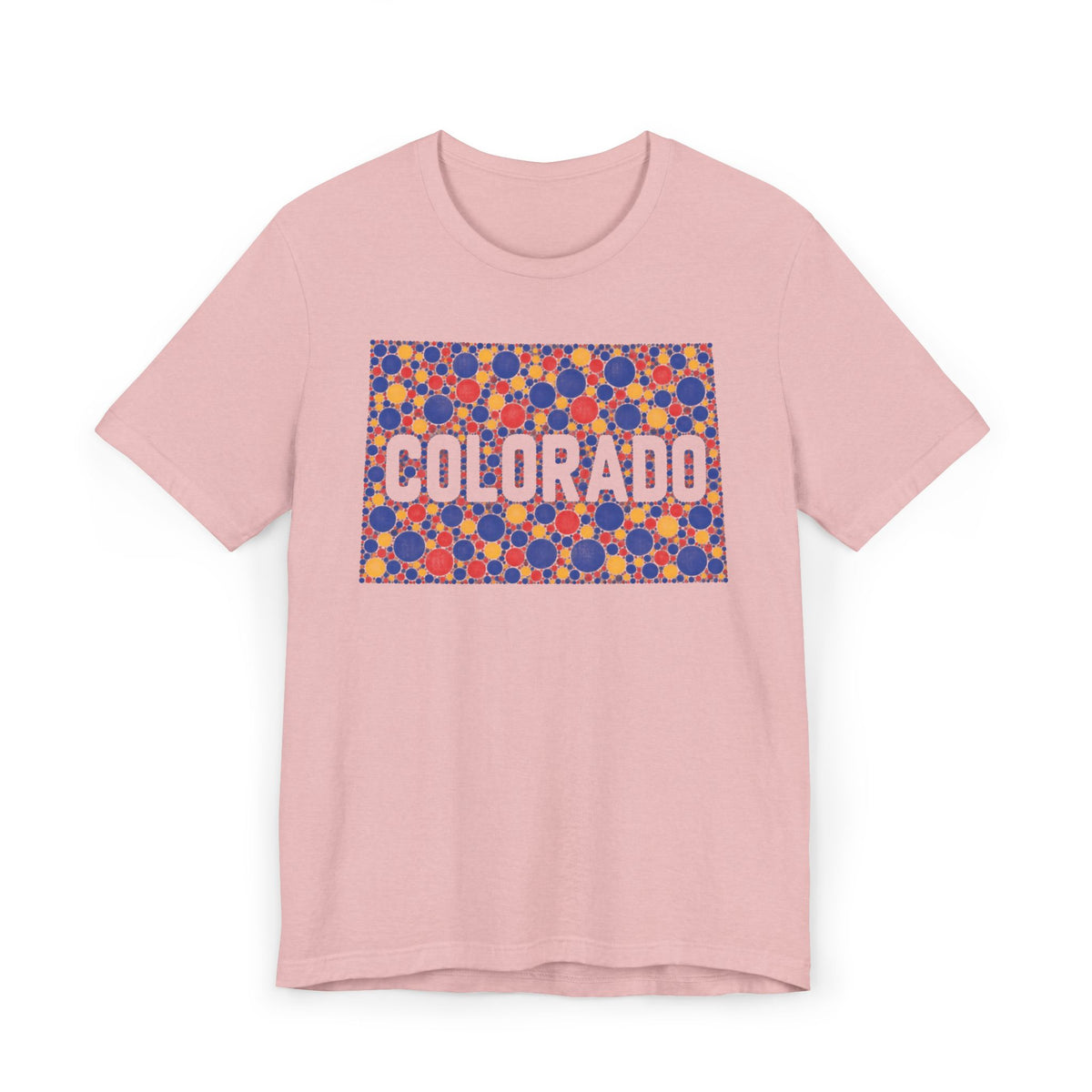 Dusty pink T-shirt with patterned COLORADO graphic on front
