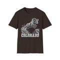 Dark brown t-shirt with bighorn sheep and Colorado wildlife graphic on front