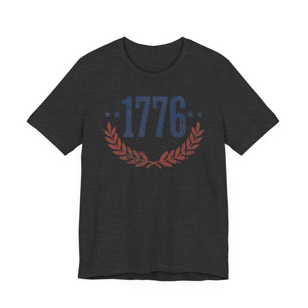 Athletic Heather T-shirt with '1776' laurel wreath graphic and star accents