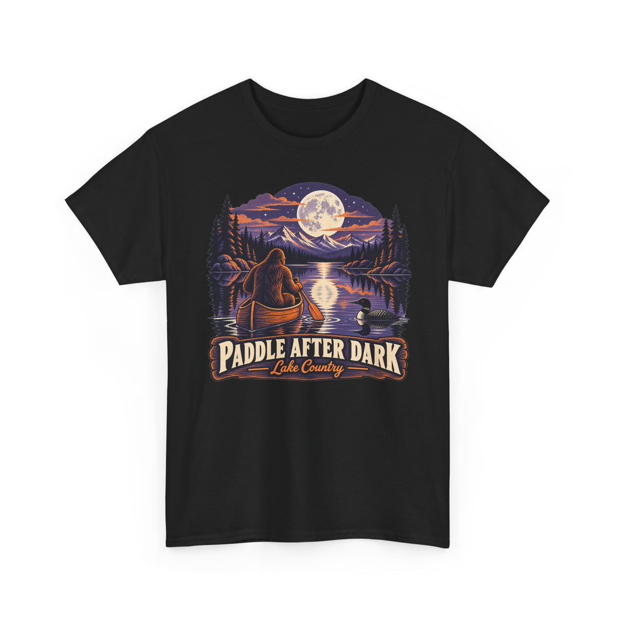 Paddle After Dark Canoe T-Shirt, Moonlit Lake Night Paddling Shirt for Men and Women, Vintage Canoeing Gift Tee