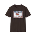 Funny sloth graphic football T-shirt in dark brown, “Armchair All-Pro” print