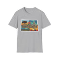 Camiseta gris clara North Dakota con bisonte, flores y capitolio en el pecho