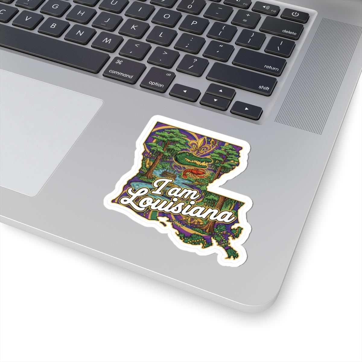 I am Louisiana die-cut sticker showing “I am Louisiana” text and alligator art