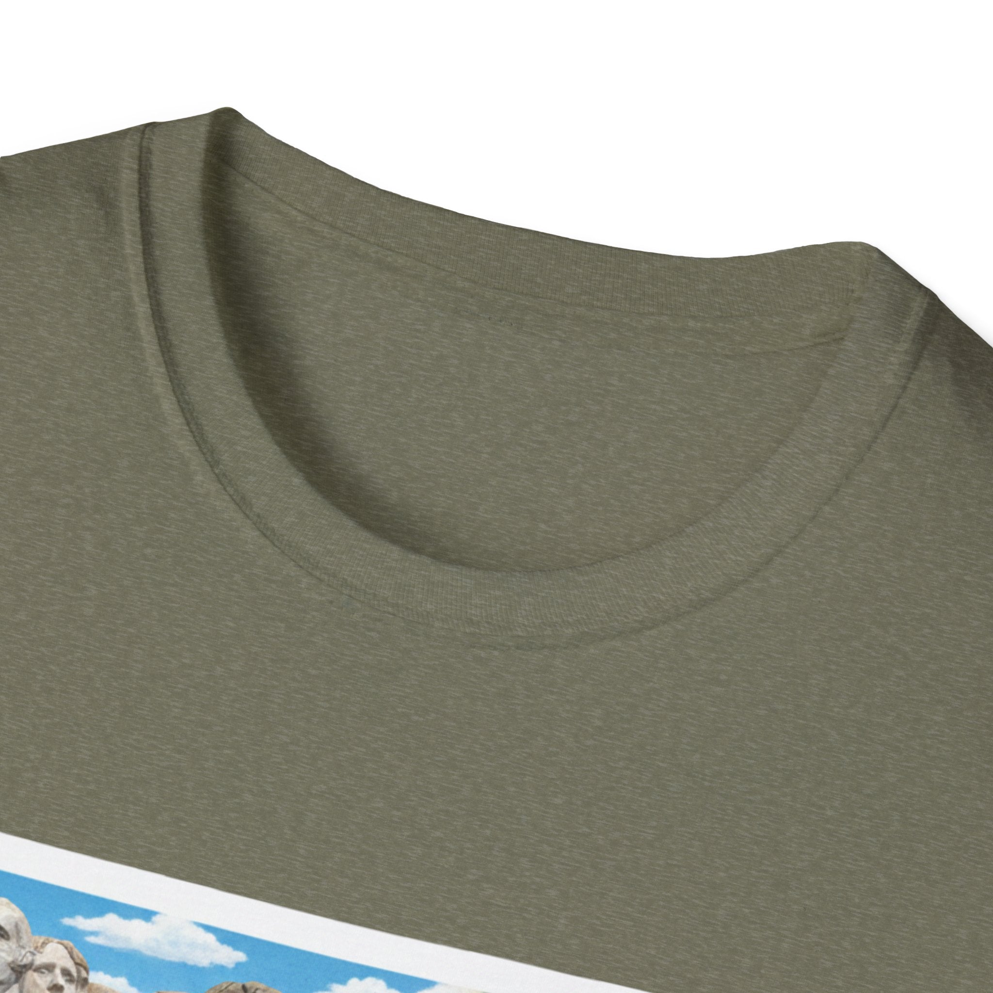 Olive green T-shirt, crew neck; fabric close-up
