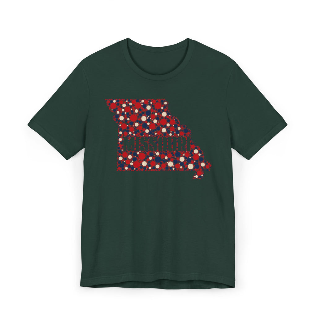 Missouri State Floral Map T-Shirt | Red White and Blue Missouri Outline Graphic Tee