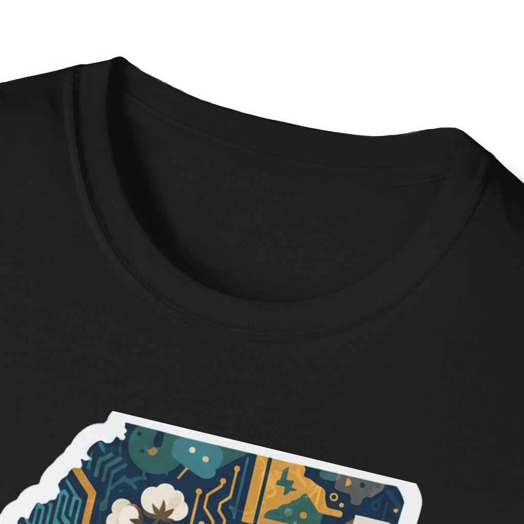 I Am Mississippi T-shirt neckline, Black with partial state-map graphic