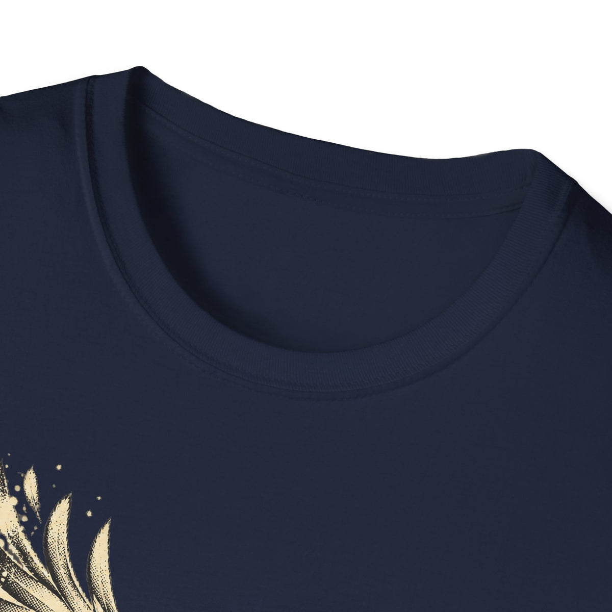 Navy crewneck T-shirt neckline close-up