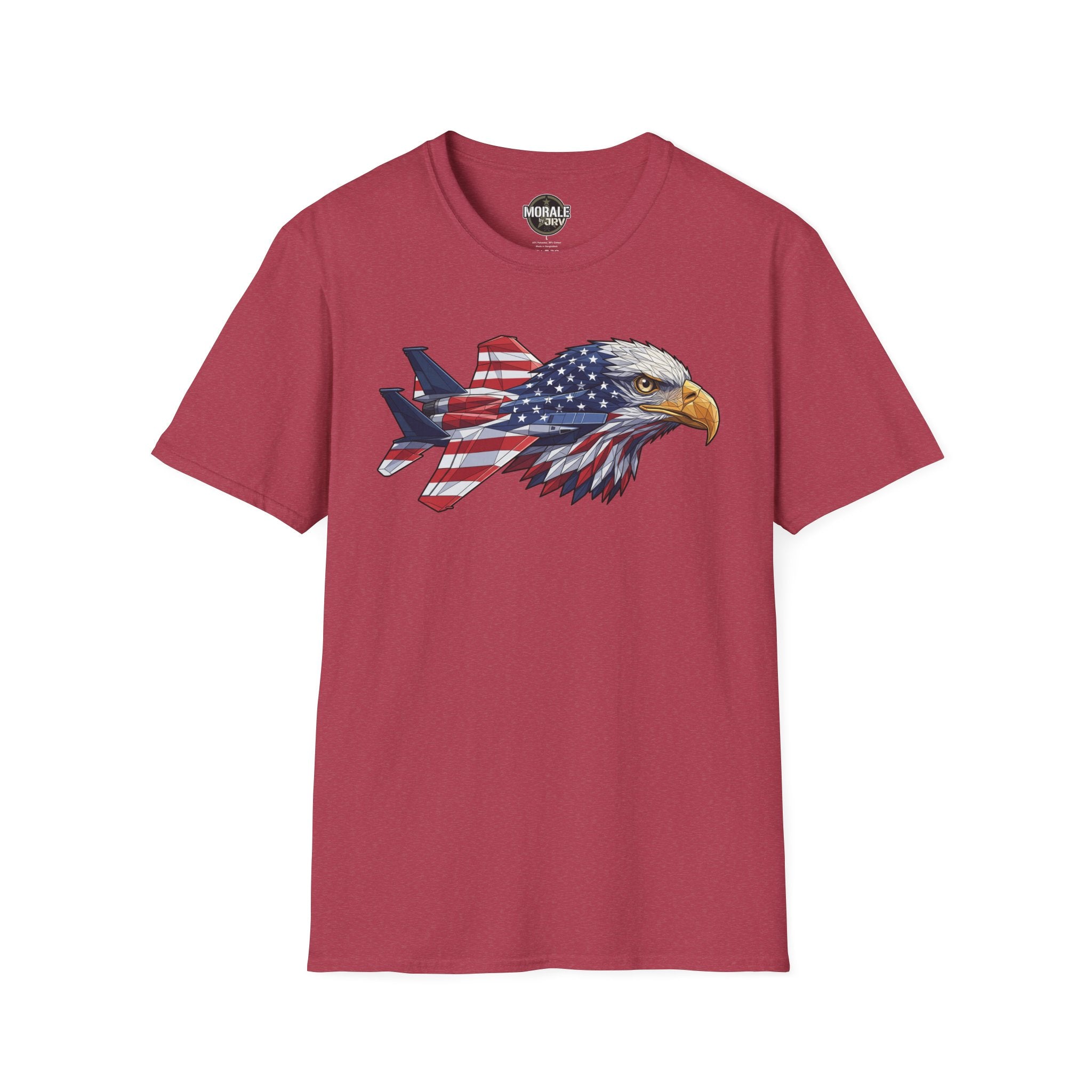 Patriotic eagle graphic T-shirt (burgundy) with plane and American flag design