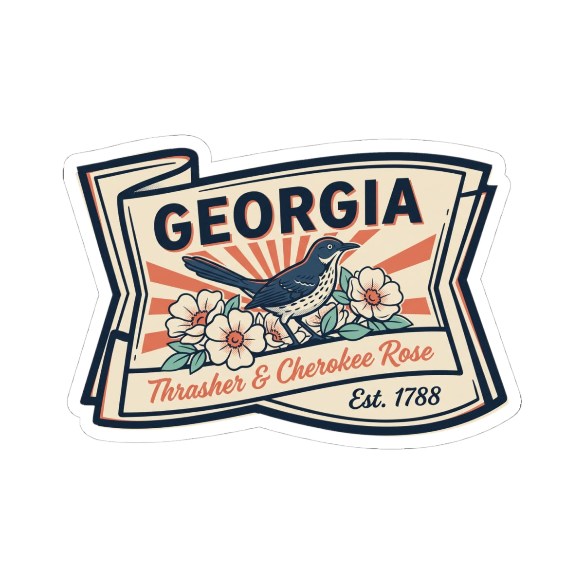 Georgia state badge sticker with floral border, GEORGIA lettering, and Est. 1788