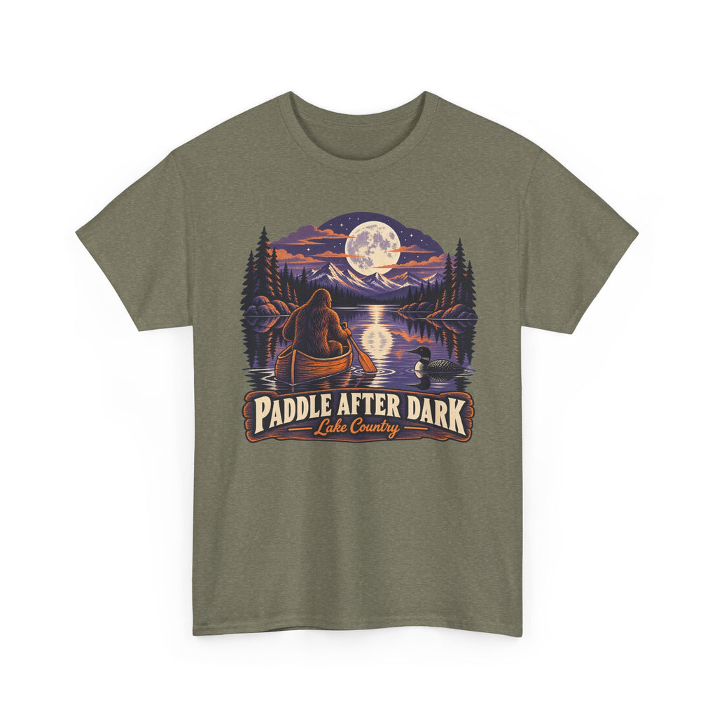 Paddle After Dark Canoe T-Shirt, Moonlit Lake Night Paddling Shirt for Men and Women, Vintage Canoeing Gift Tee