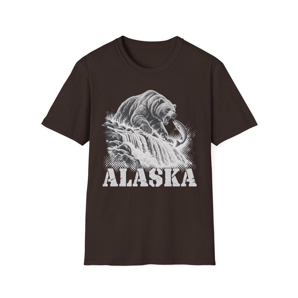 Dark brown graphic t-shirt with grizzly bear and ALASKA text print