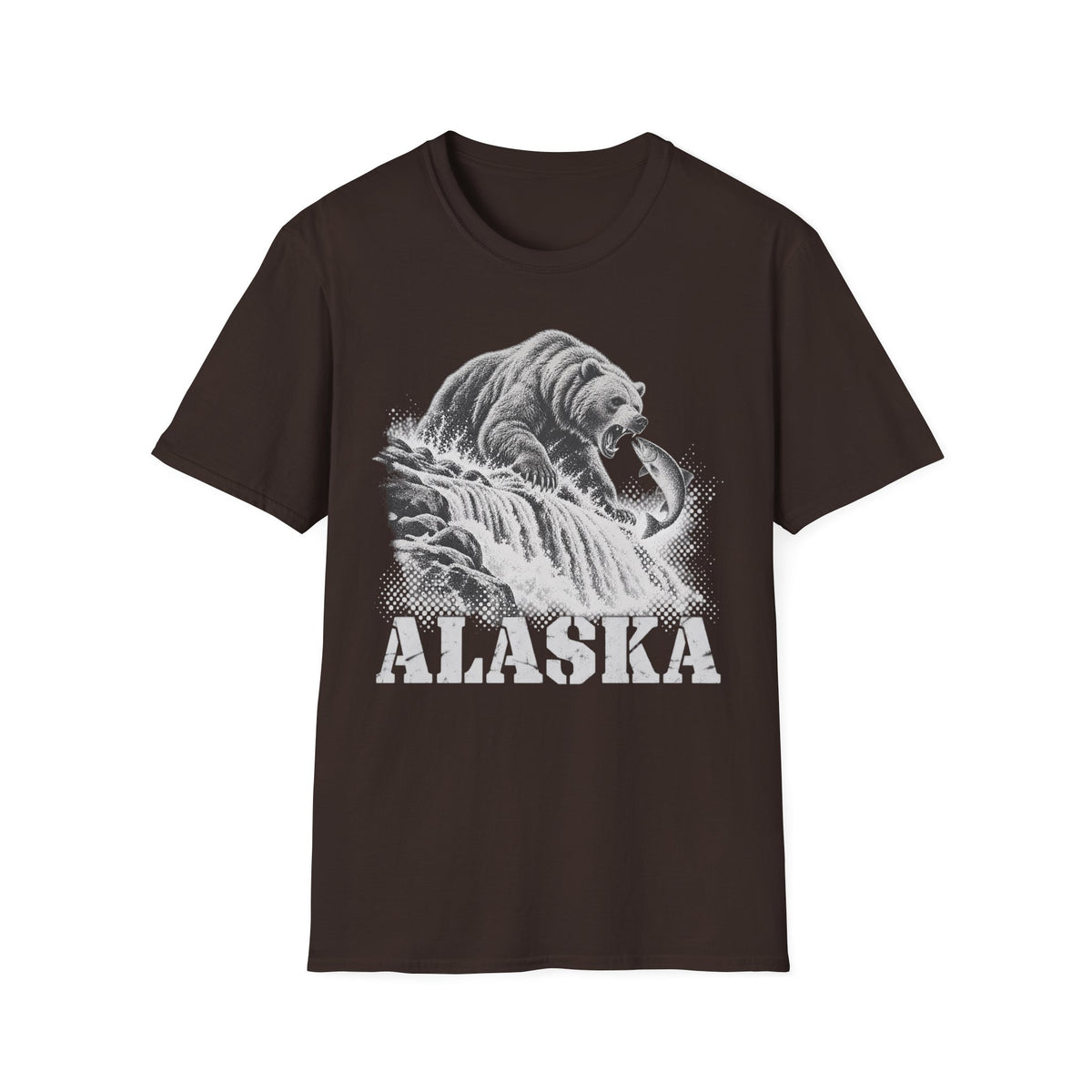 Dark brown graphic t-shirt with grizzly bear and ALASKA text print