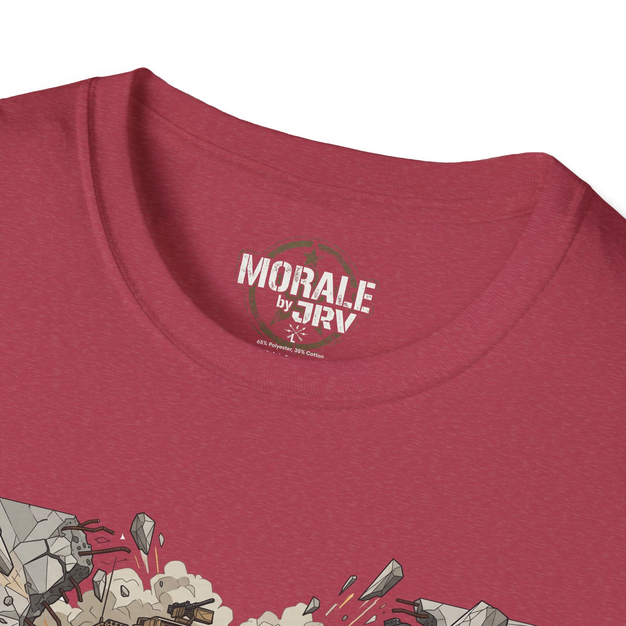 Tank T-Shirt (Dark Heather) with “MORALE by DRTY” neck logo in green