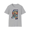 Sport Grey T-shirt with Mississippi state silhouette graphic, riverboat and magnolia print