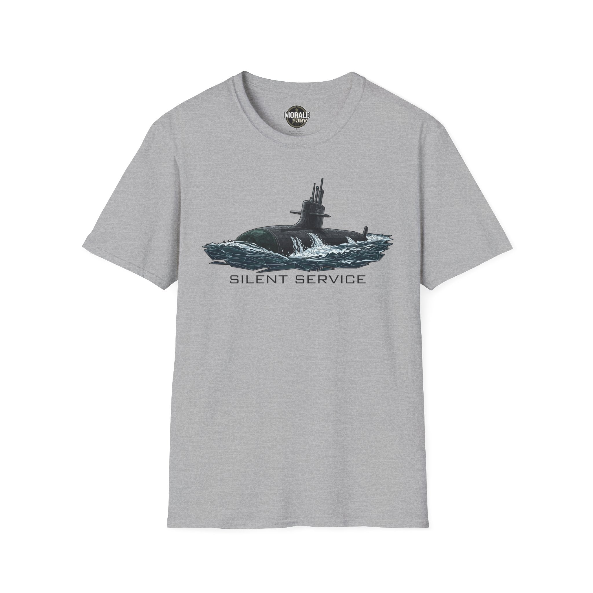 Silent Service T-shirt in light gray, submarine graphic with SILENT SERVICE text