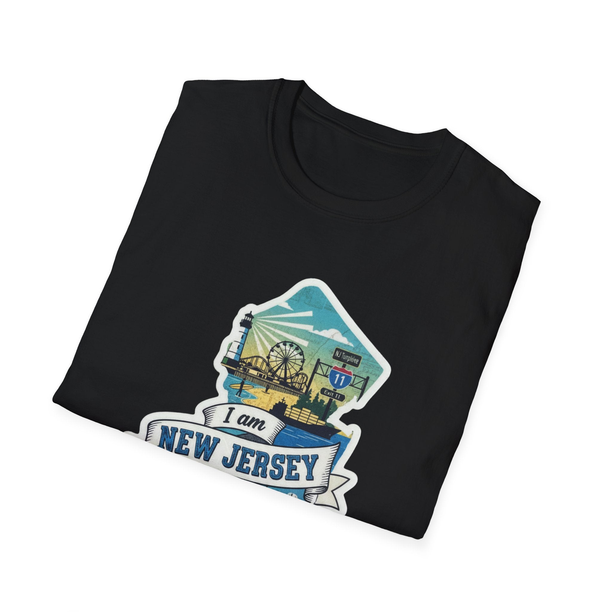 Black T-shirt with New Jersey skyline graphic print