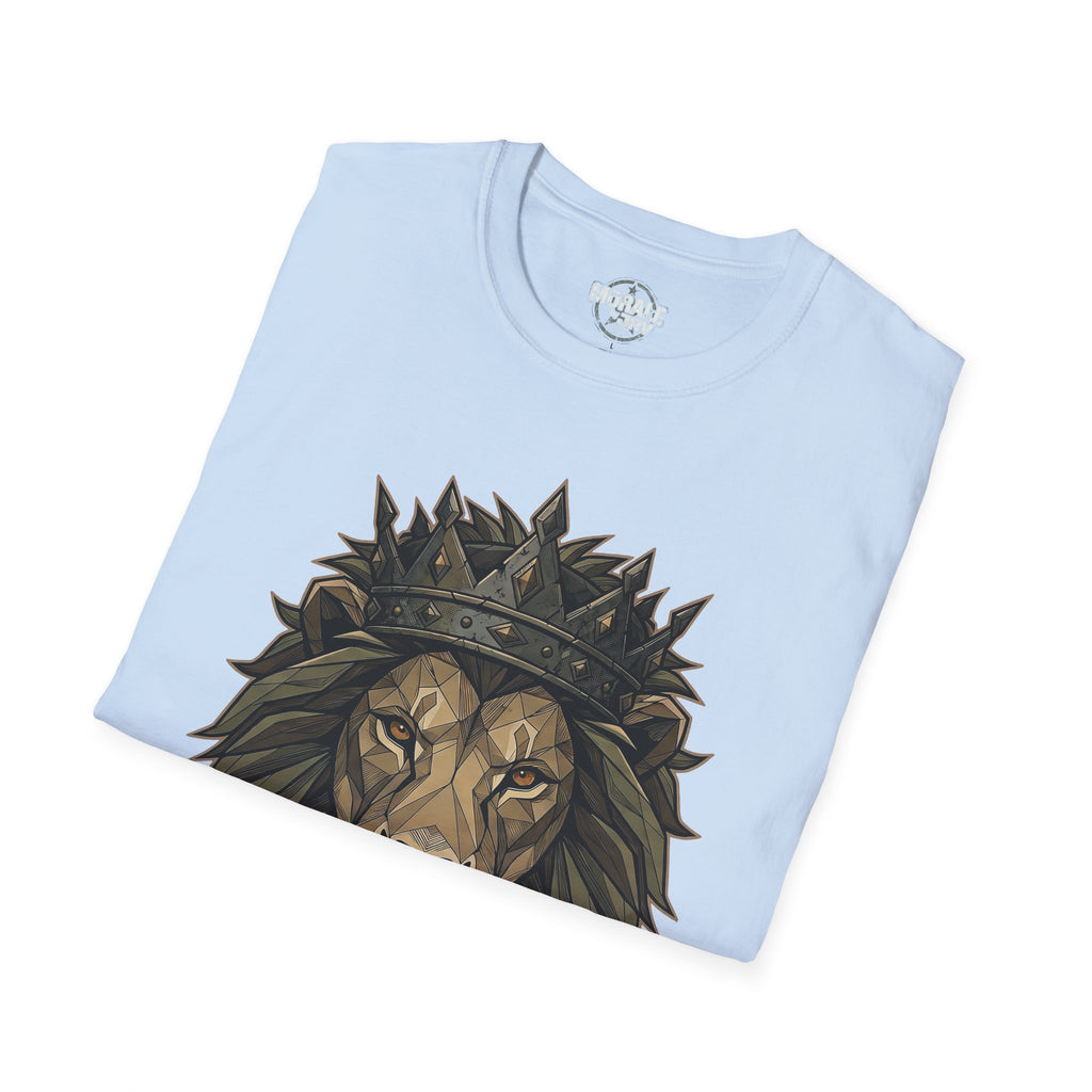Light blue T-shirt with crowned lion head graphic on front