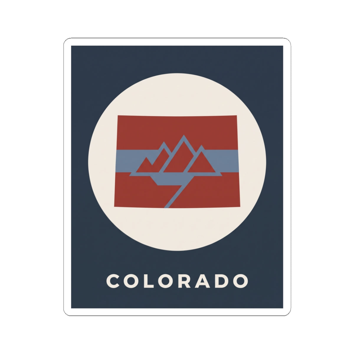 Square sticker with rounded corners, 'COLORADO' text, and mountain badge emblem