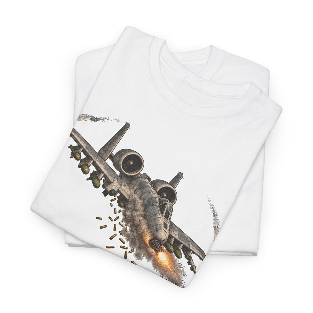White T-shirt with diagonal distressed jet graphic and “GO UGLY EARLY” text