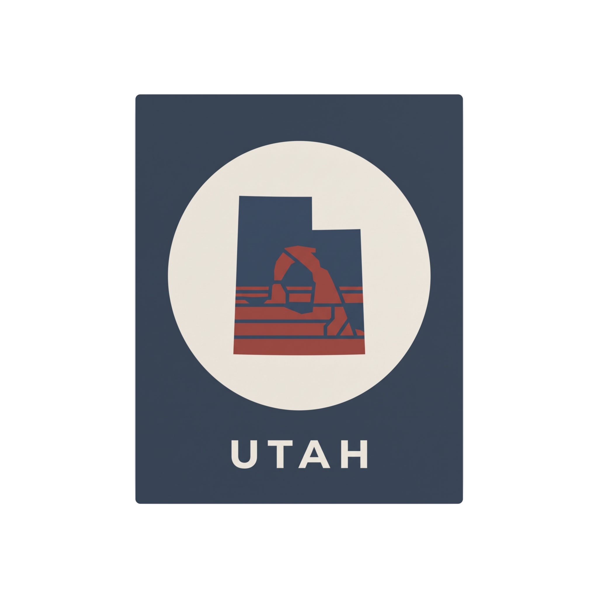 Utah state metal art sign: dark blue square with oval emblem and UTAH text
